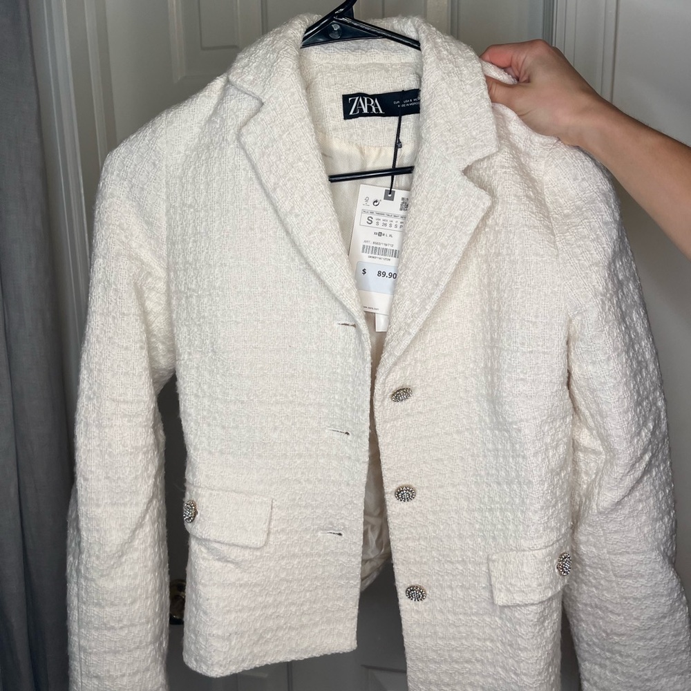 Zara White Textured Blazer